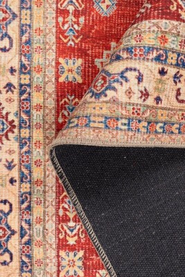 Relic Kırmızı Vintage Dokulu Klasik Desenli Dokuma Tabanlı Şönil Halı AL 534 - 3