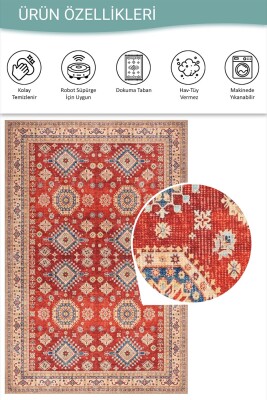 Relic Kırmızı Vintage Dokulu Klasik Desenli Dokuma Tabanlı Şönil Halı AL 534 - 5