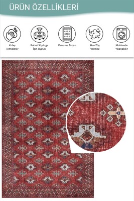 Relic Kırmızı Vintage Dokulu Klasik Desenli Dokuma Tabanlı Şönil Halı AL 546 - 5