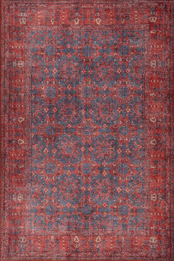 Relic Kırmızı Vintage Dokulu Klasik Desenli Dokuma Tabanlı Şönil Halı AL 547 - 2