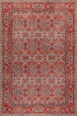 Relic Kırmızı Vintage Etnik Geometrik Desenli Dokuma Tabanlı Şönil Halı AL 611 - Artloop - Geometrik Halılar