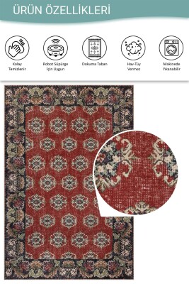 Relic Kırmızı Vintage Etnik Klasik Desenli Dokuma Tabanlı Şönil Halı AL 597 - 6