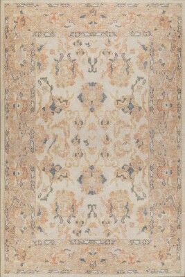 Relic Krem / Sarı Vintage Dokulu Klasik Desenli Dokuma Tabanlı Şönil Halı AL 496 - 2