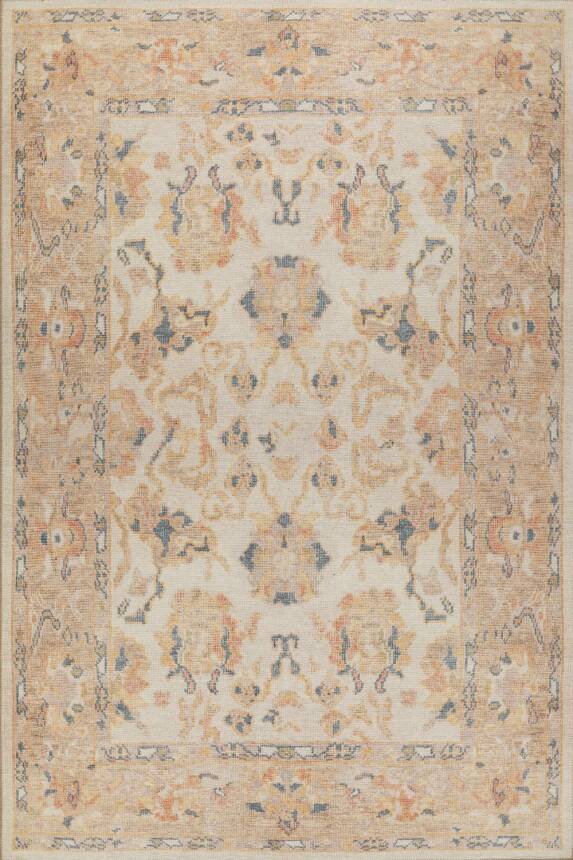 Relic Krem / Sarı Vintage Dokulu Klasik Desenli Dokuma Tabanlı Şönil Halı AL 496 - 2