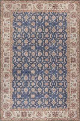 Relic Lacivert Krem Vintage Çiçek Motifli Klasik Desenli Dokuma Tabanlı Şönil Halı AL 566 - Artloop - Lacivert Halılar