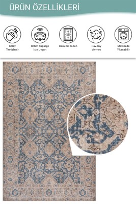 Relic Mavi Krem Vintage Klasik Desenli Dokuma Tabanlı Şönil Halı AL 590 - 5