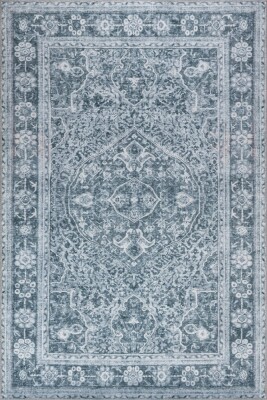 Relic Mavi Vintage Dokulu Etnik Desenli Dokuma Tabanlı Şönil Halı AL 539 - 2