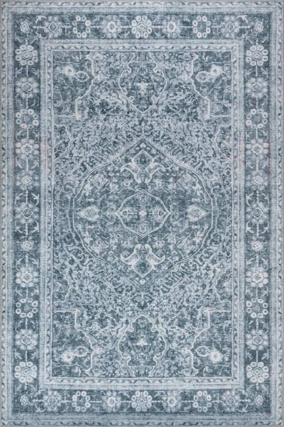 Relic Mavi Vintage Dokulu Etnik Desenli Dokuma Tabanlı Şönil Halı AL 539 - 2