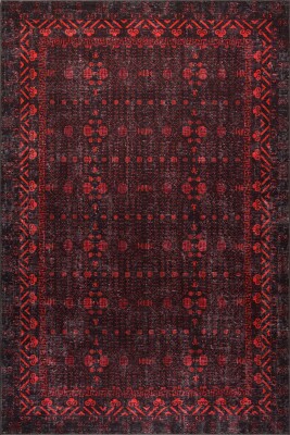 Relic Siyah Kırmızı Vintage Minimal Etnik Geometrik Desenli Dokuma Tabanlı Şönil Halı AL 563 - 2