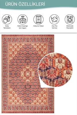 Relic Turuncu Vintage Dokulu Klasik Desenli Dokuma Tabanlı Şönil Halı AL 528 - 5
