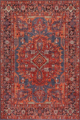Relic Turuncu Vintage Klasik Madalyon Desenli Dokuma Tabanlı Şönil Halı AL 569 - 2