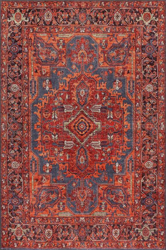 Relic Turuncu Vintage Klasik Madalyon Desenli Dokuma Tabanlı Şönil Halı AL 569 - 2