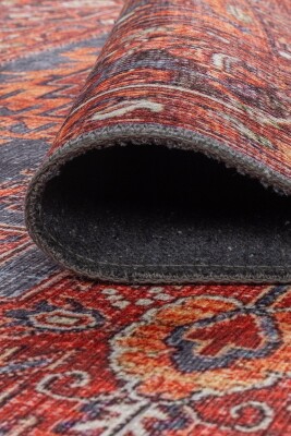Relic Turuncu Vintage Klasik Madalyon Desenli Dokuma Tabanlı Şönil Halı AL 569 - 5