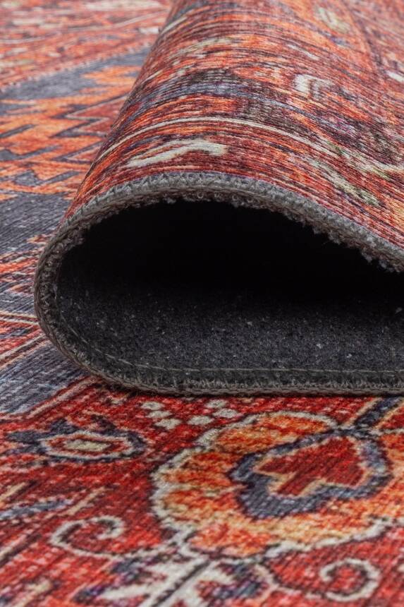 Relic Turuncu Vintage Klasik Madalyon Desenli Dokuma Tabanlı Şönil Halı AL 569 - 5