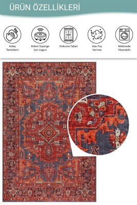 Relic Turuncu Vintage Klasik Madalyon Desenli Dokuma Tabanlı Şönil Halı AL 569 - 6