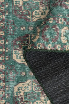Relic Yeşil / Krem Vintage Dokulu Klasik Desenli Dokuma Tabanlı Şönil Halı AL 488 - 5