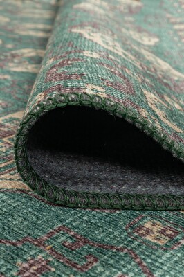 Relic Yeşil / Krem Vintage Dokulu Klasik Desenli Dokuma Tabanlı Şönil Halı AL 488 - 6