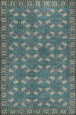Relic Yeşil / Mavi Vintage Dokulu Klasik Desenli Dokuma Tabanlı Şönil Halı AL 472 - 2
