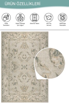 Relic Yeşil Vintage Dokulu Klasik Desenli Dokuma Tabanlı Şönil Halı AL 517 - 4