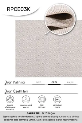 Ruvia Beyaz Vizon Robot Süpürgeye Uyumlu Kolay Temizlenebilir Halı Oturma Odası, Koridor, Yatak Odası Halısı RP 53 - 5