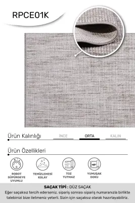 Ruvia Gri/Vizon Robot Süpürgeye Uyumlu Kolay Temizlenebilir Halı Oturma Odası, Koridor, Yatak Odası Halısı RP 51 - 3