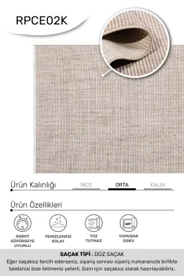 Ruvia Vizon/Krem Robot Süpürgeye Uyumlu Kolay Temizlenebilir Halı Oturma Odası, Koridor, Yatak Odası Halısı RP 52 - 4