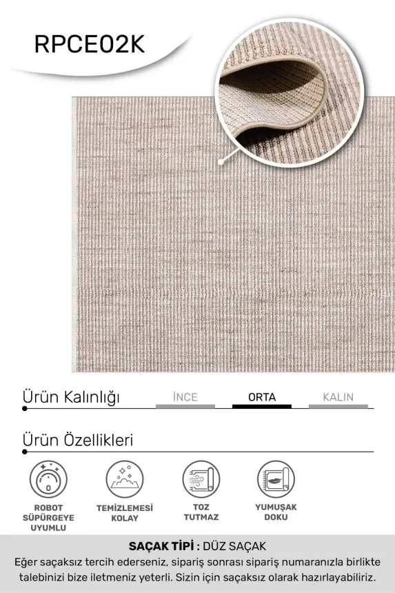 Ruvia Vizon/Krem Robot Süpürgeye Uyumlu Kolay Temizlenebilir Halı Oturma Odası, Koridor, Yatak Odası Halısı RP 52 - 4