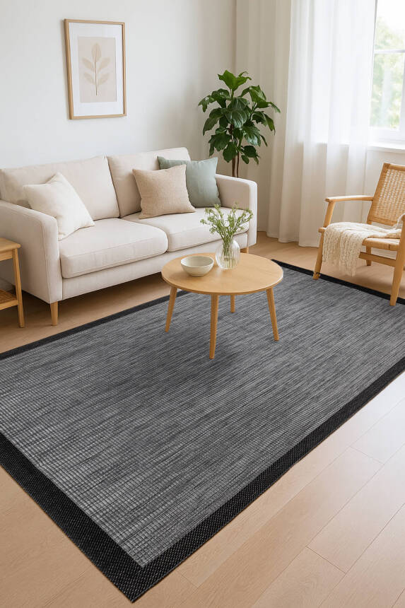 Siyah/Gri Sisal Görünümlü Yıkanabilir Kaymaz Halı Mutfak Halısı Yolluk Salon Halısı ALS 01 - 1