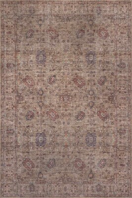 Soul Açık Kahverengi Vintage Çiçek Motifli Dokuma Tabanlı Şönil Halı AL 562 - Artloop - Kahverengi Halılar