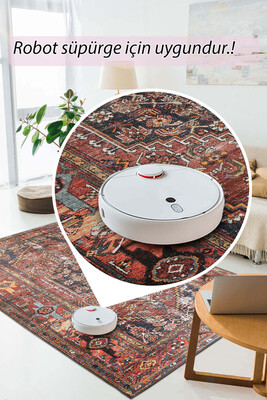 Outlet 230x230 Daire Soul Etnik Desenli Dokuma Taban Dekoratif Halı Kahverengi Halı AL-132 - 6