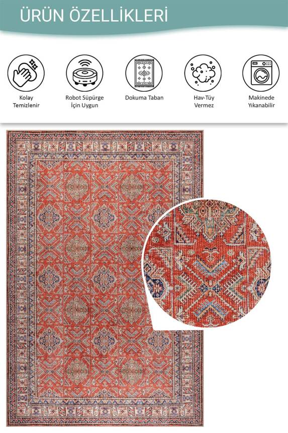 Soul Kiremit Klasik Desenli Dokuma Tabanlı Şönil Halı AL 567 - 5