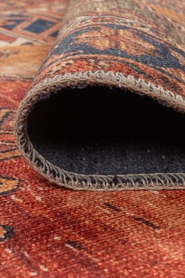 Soul Kiremit Renkli Vintage Dokulu Etnik Desenli Dokuma Tabanlı Şönil Halı AL 532 - 4