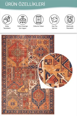 Soul Kiremit Renkli Vintage Dokulu Etnik Desenli Dokuma Tabanlı Şönil Halı AL 532 - 5