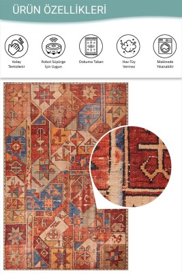 Soul Kiremit Renkli Vintage Dokulu Etnik Desenli Dokuma Tabanlı Şönil Halı AL 540 - 5