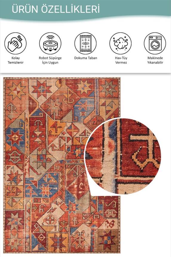 Soul Kiremit Renkli Vintage Dokulu Etnik Desenli Dokuma Tabanlı Şönil Halı AL 540 - 5