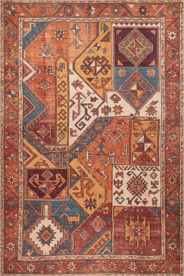 Soul Kiremit Renkli Vintage Dokulu Etnik Desenli Dokuma Tabanlı Şönil Halı AL 542 - 2