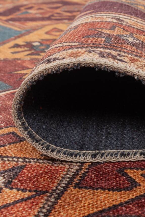 Soul Kiremit Renkli Vintage Dokulu Etnik Desenli Dokuma Tabanlı Şönil Halı AL 542 - 4