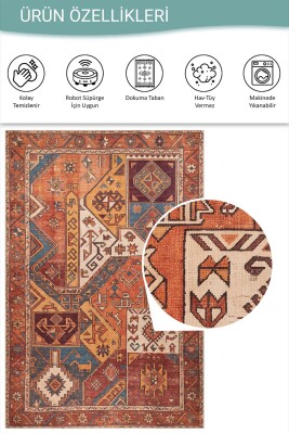 Soul Kiremit Renkli Vintage Dokulu Etnik Desenli Dokuma Tabanlı Şönil Halı AL 542 - 5