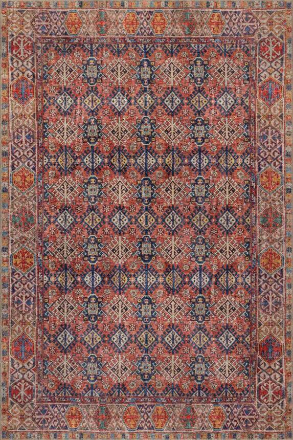 Soul Kırmızı Etnik Geometrik Motifli Dokuma Tabanlı Şönil Halı AL 561 - 1