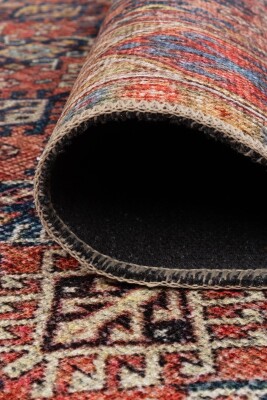 Soul Kırmızı Etnik Geometrik Motifli Dokuma Tabanlı Şönil Halı AL 561 - 4