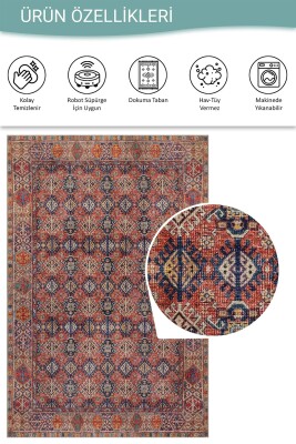 Soul Kırmızı Etnik Geometrik Motifli Dokuma Tabanlı Şönil Halı AL 561 - 5