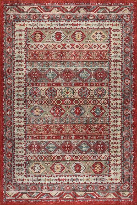 Soul Kırmızı Etnik Kilim Motifli Klasik Desenli Dokuma Tabanlı Şönil Halı AL 560 - 1