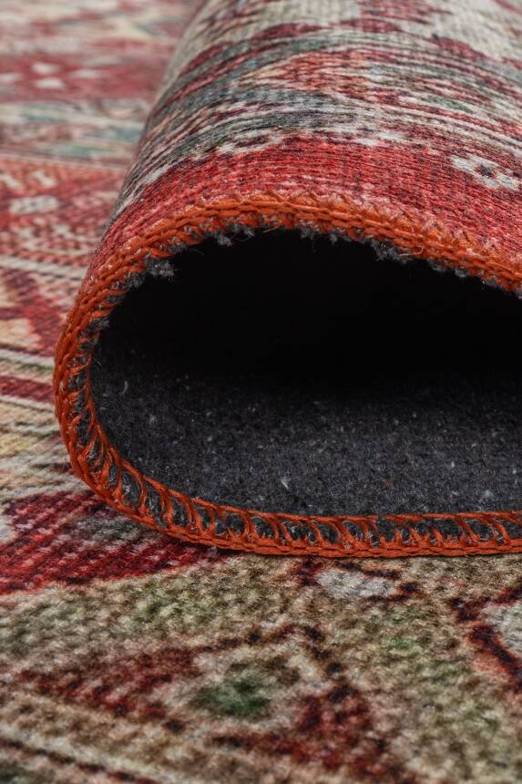 Soul Kırmızı Etnik Kilim Motifli Klasik Desenli Dokuma Tabanlı Şönil Halı AL 560 - 4