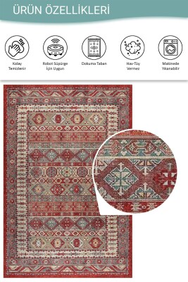Soul Kırmızı Etnik Kilim Motifli Klasik Desenli Dokuma Tabanlı Şönil Halı AL 560 - 5