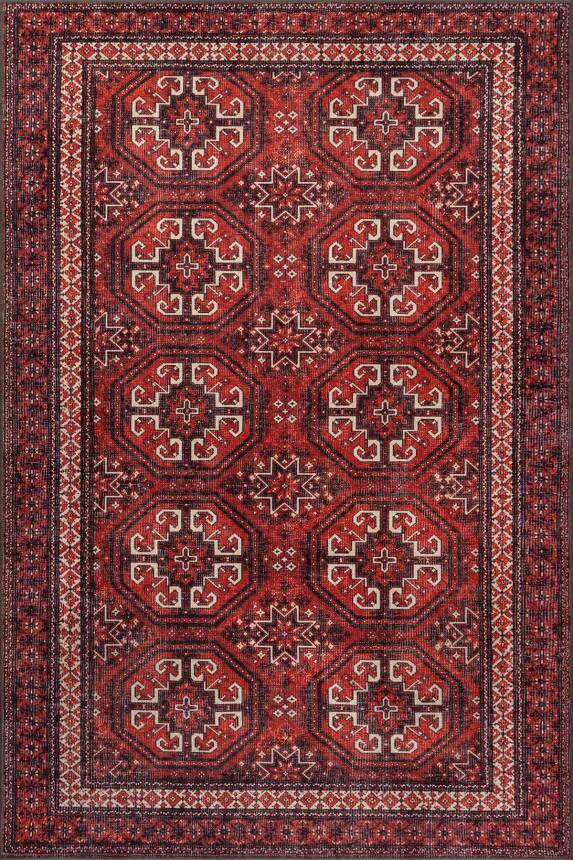 Soul Kırmızı Etnik Kilim Motifli Klasik Desenli Dokuma Tabanlı Şönil Halı AL 576 - 1