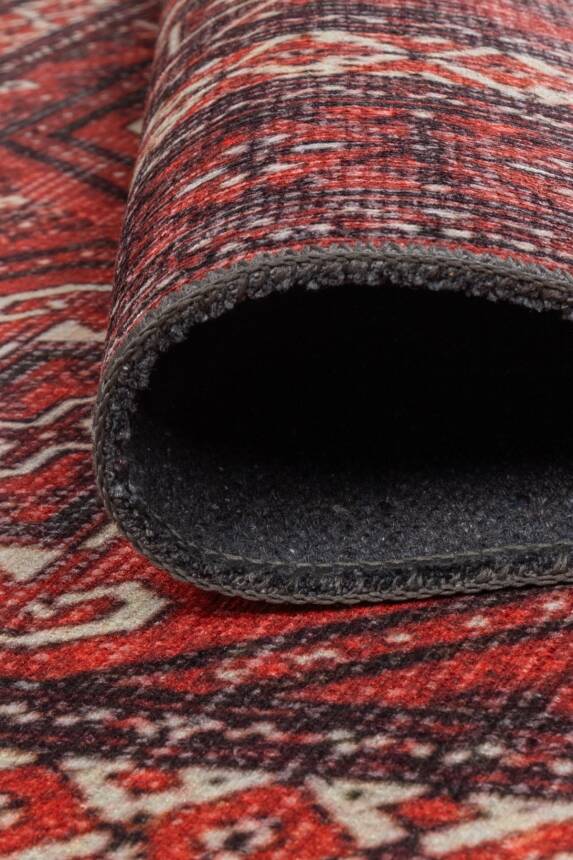 Soul Kırmızı Etnik Kilim Motifli Klasik Desenli Dokuma Tabanlı Şönil Halı AL 576 - 4
