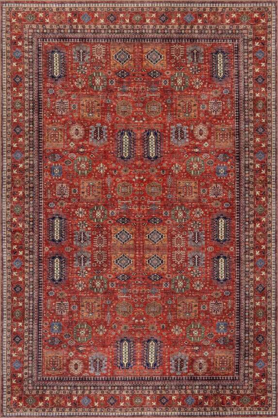 Soul Kırmızı Vintage Etnik Desenli Dokuma Tabanlı Şönil Halı AL 614 - 1