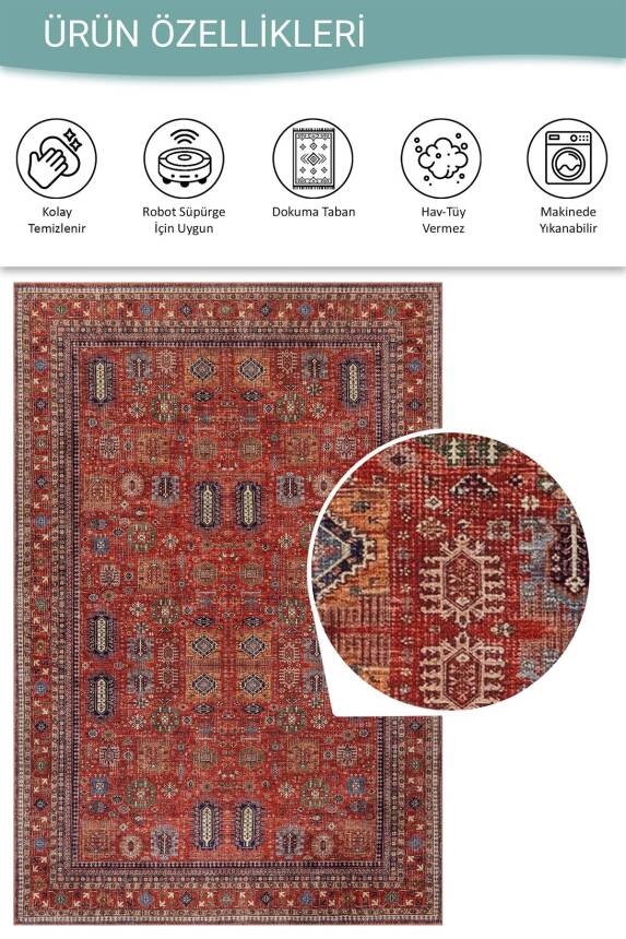 Soul Kırmızı Vintage Etnik Desenli Dokuma Tabanlı Şönil Halı AL 614 - 5