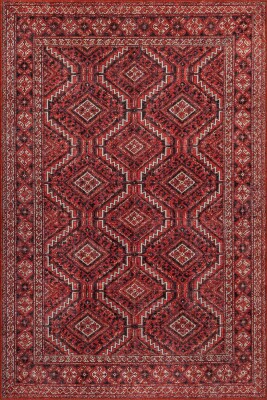 Soul Kırmızı Vintage Etnik Geometrik Desenli Dokuma Tabanlı Şönil Halı AL 616 - Artloop - Geometrik Halılar
