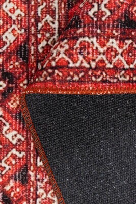 Soul Kırmızı Vintage Etnik Geometrik Desenli Dokuma Tabanlı Şönil Halı AL 616 - 3